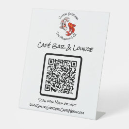 QR Code Café Menü Yin Yang Koi Fish Business-Logo Sockelschild