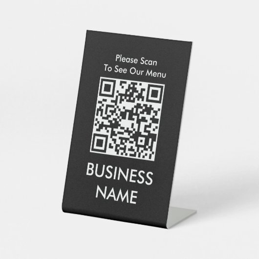 QR Code Cafe Modernes Big Print Menü Black Sockelschild (Vorderseite)