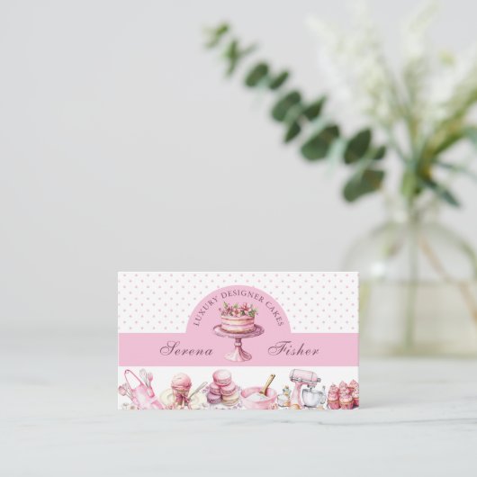 QR Code Cake Baker Polka Dot Chic Pink Business Visitenkarte (Stehend Vorderseite)