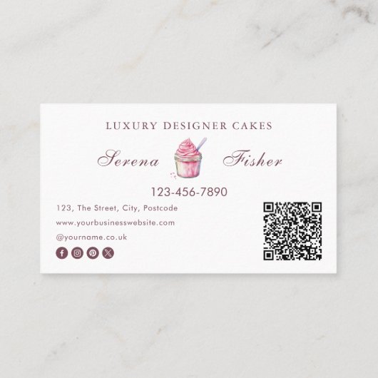 QR Code Cake Baker Polka Dot Chic Pink Business Visitenkarte (Rückseite)