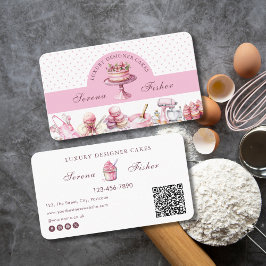 QR Code Cake Baker Polka Dot Chic Pink Business Visitenkarte