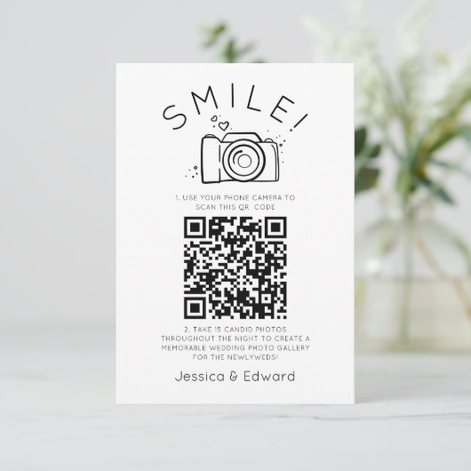 QR Code Capture Wedding Fotos Black Chic Moderne (Stehend Vorderseite)