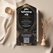 QR Code Celestial Black Gold Wedding All In One Einladung