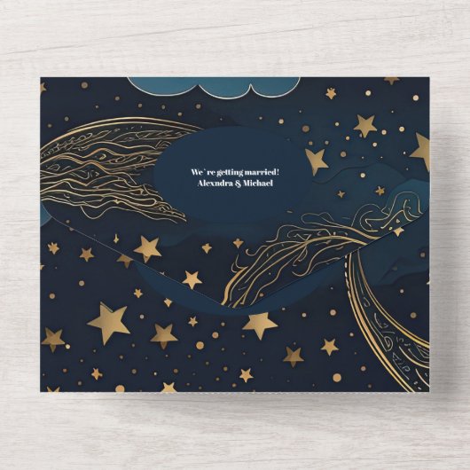 QR Code Celestial Crescent Moon Gold Wedding All In One Einladung (Rückseite)