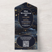 QR Code Celestial Midnight Blue Stars Moon Wedding All In One Einladung (Innen Boden)