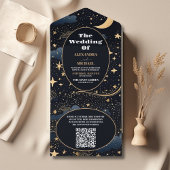 QR Code Celestial Midnight Blue Stars Moon Wedding All In One Einladung
