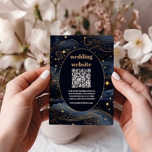 qr code Celestial Midnight Blue Stars Moon Wedding Begleitkarte