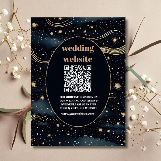 qr code Celestial Midnight Blue Stars Moon Wedding Begleitkarte