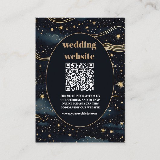 qr code Celestial Midnight Blue Stars Moon Wedding Begleitkarte (Vorderseite)