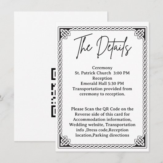 QR Code Celtic Frame Wedding Details  Begleitkarte (Vorne/Hinten)