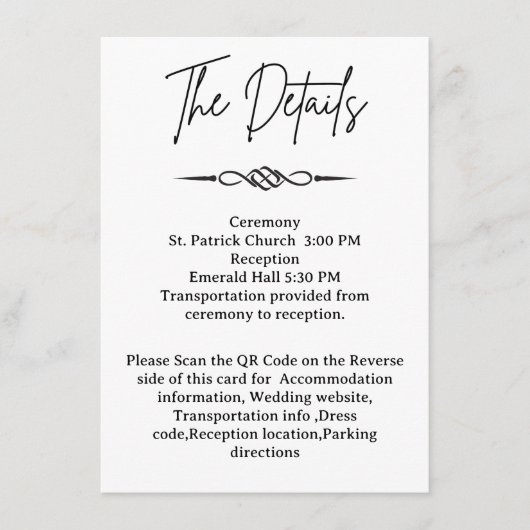 QR Code Celtic Knotwork Arrow Wedding Details  Begleitkarte (Vorderseite)