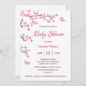 QR-Code | Cherry Blossom | Babydusche Einladung (Vorne/Hinten)