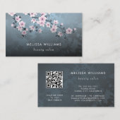 Qr-Code | Cherry Blossom Dark Floral Visitenkarte (Vorne/Hinten)