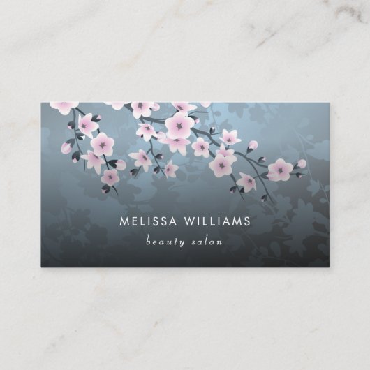 Qr-Code | Cherry Blossom Dark Floral Visitenkarte (Vorderseite)