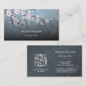 Qr-Code | Cherry Blossom Dark Floral Visitenkarte (Vorne/Hinten)