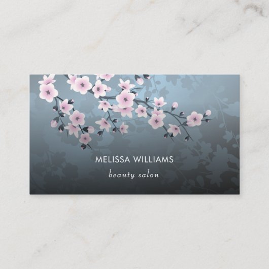 Qr-Code | Cherry Blossom Dark Floral Visitenkarte (Vorderseite)