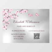 QR-Code | Cherry Blossom Pink Silver Salon Fensteraufkleber (Blatt)