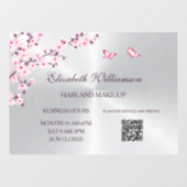 QR-Code | Cherry Blossom Pink Silver Salon Fensteraufkleber (Blatt)