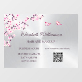 QR-Code | Cherry Blossom Pink Silver Salon Fensteraufkleber