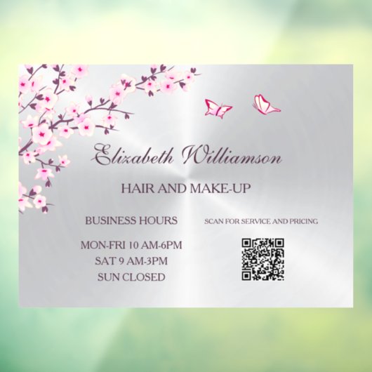 QR-Code | Cherry Blossom Pink Silver Salon Fensteraufkleber (Blatt 3)