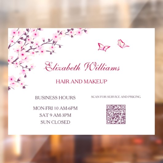 QR-Code | Cherry Blossom Pink White Fensteraufkleber (Blatt 2)