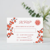 QR-Code | Cherry Blossom Red UAWG Chinese Wedding RSVP Karte (Stehend Vorderseite)