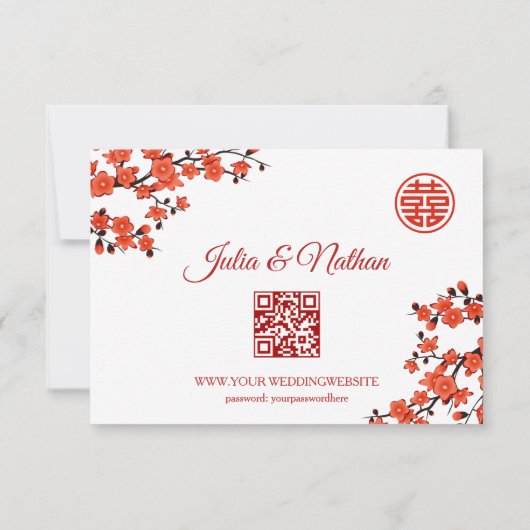 QR-Code | Cherry Blossom Red UAWG Chinese Wedding RSVP Karte (Rückseite)