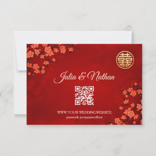 QR-Code   Cherry Blossom Red UAWG Chinese Wedding RSVP Karte