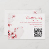 QR Code Cherry Blossom Wedding RSVP Karte (Vorne/Hinten)