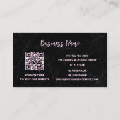 QR Code | Cherry Blossoms Pink Black Marble Visitenkarte (Rückseite)