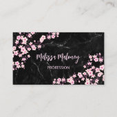 QR Code | Cherry Blossoms Pink Black Marble Visitenkarte (Vorderseite)