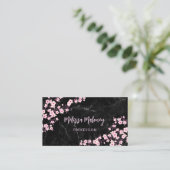 QR Code | Cherry Blossoms Pink Black Marble Visitenkarte (Stehend Vorderseite)