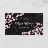 QR Code | Cherry Blossoms Pink Black Marble Visitenkarte (Vorderseite)