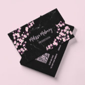 QR Code | Cherry Blossoms Pink Black Marble Visitenkarte