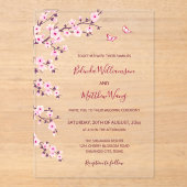 QR Code | Cherry Blossoms Pink White Wedding Acryleinladungen (Vorderseite)