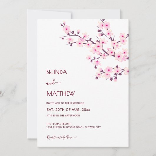 QR Code | Cherry Blossoms Pink White Wedding Einladung (Vorderseite)