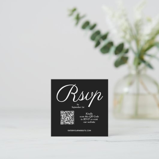 QR Code Chic Script Hochzeit Begleitkarte (Stehend Vorderseite)