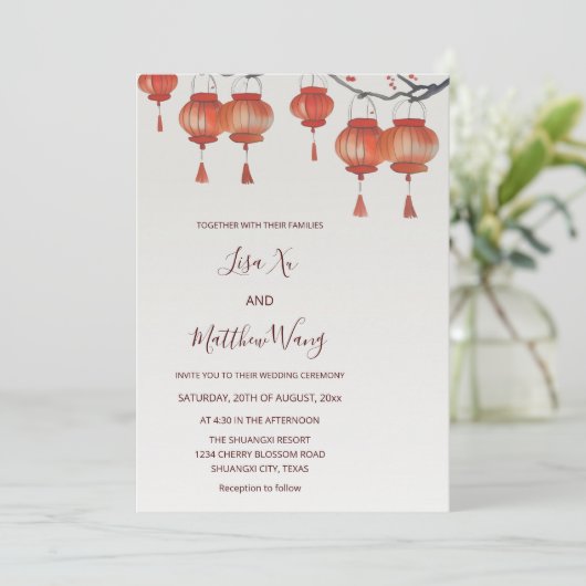 QR-Code | Chinesische Hochzeit mit Aquarellfarben Einladung (Stehend Vorderseite)