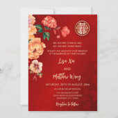 QR-Code | Chinesische Hochzeit mit Peony Einladung (Vorderseite)