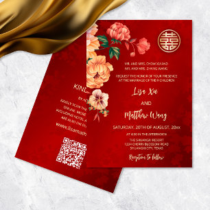 QR-Code   Chinesische Hochzeit mit Peony Einladung