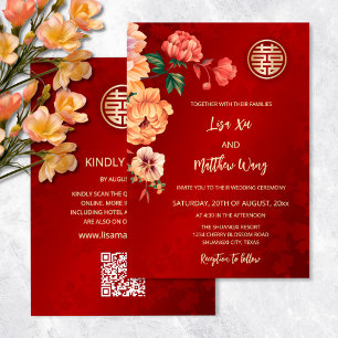 QR-Code Chinesische Hochzeit mit Peony Einladung