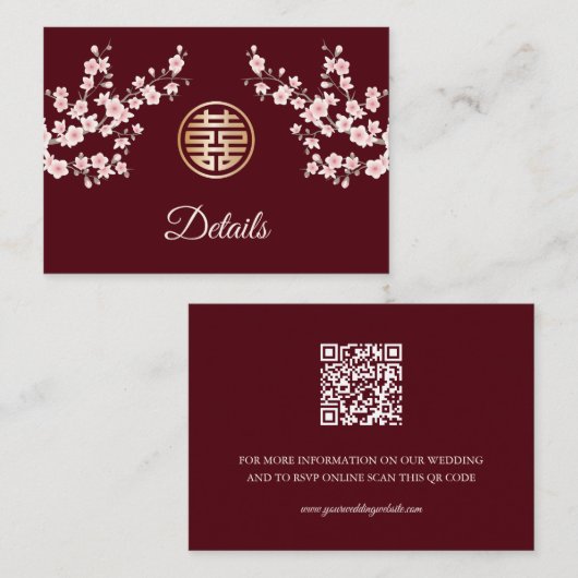 QR-Code | Chinesische Hochzeitsstimmung rosa Detai Begleitkarte (Vorne/Hinten)