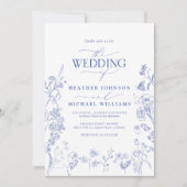 QR Code Chinoiserie French Blue Floral Wedding Einladung (Vorderseite)