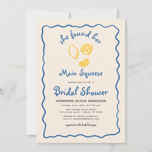 QR-Code Citrus Main Squeeze Funky Brautparty Einladung (Vorderseite)