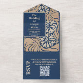 QR Code Classic Blue Art Nouveau Wedding All In One Einladung (Innen Boden)