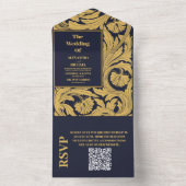 QR Code Classic Blue Art Nouveau Wedding All In One Einladung (Innen Boden)