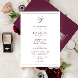 QR Code Classic Burgundy Script Monogram Wedding Einladung