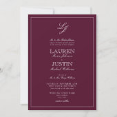 QR Code Classic Burgundy Script Monogram Wedding I Einladung (Vorderseite)