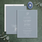 QR Code Classic Dusty Blue Script Monogram Wedding Einladung