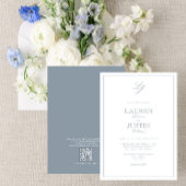 QR Code Classic Dusty Blue Script Monogram Wedding Einladung